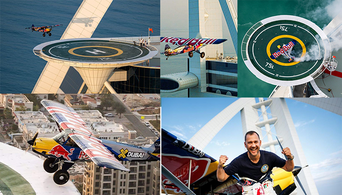 pilot makes first ever plane landing on burj al arab